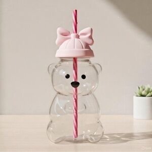 Pink Bow Hat Bear Glass cup Valentines Gift Cup